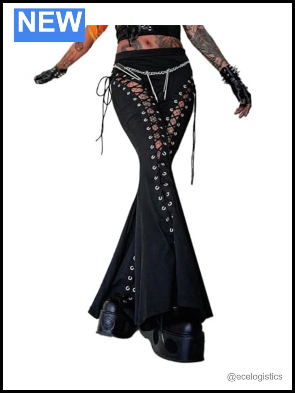 Lace Up Criss Cross High Waist Flared Leggings Gothic Y2K Rave Pants